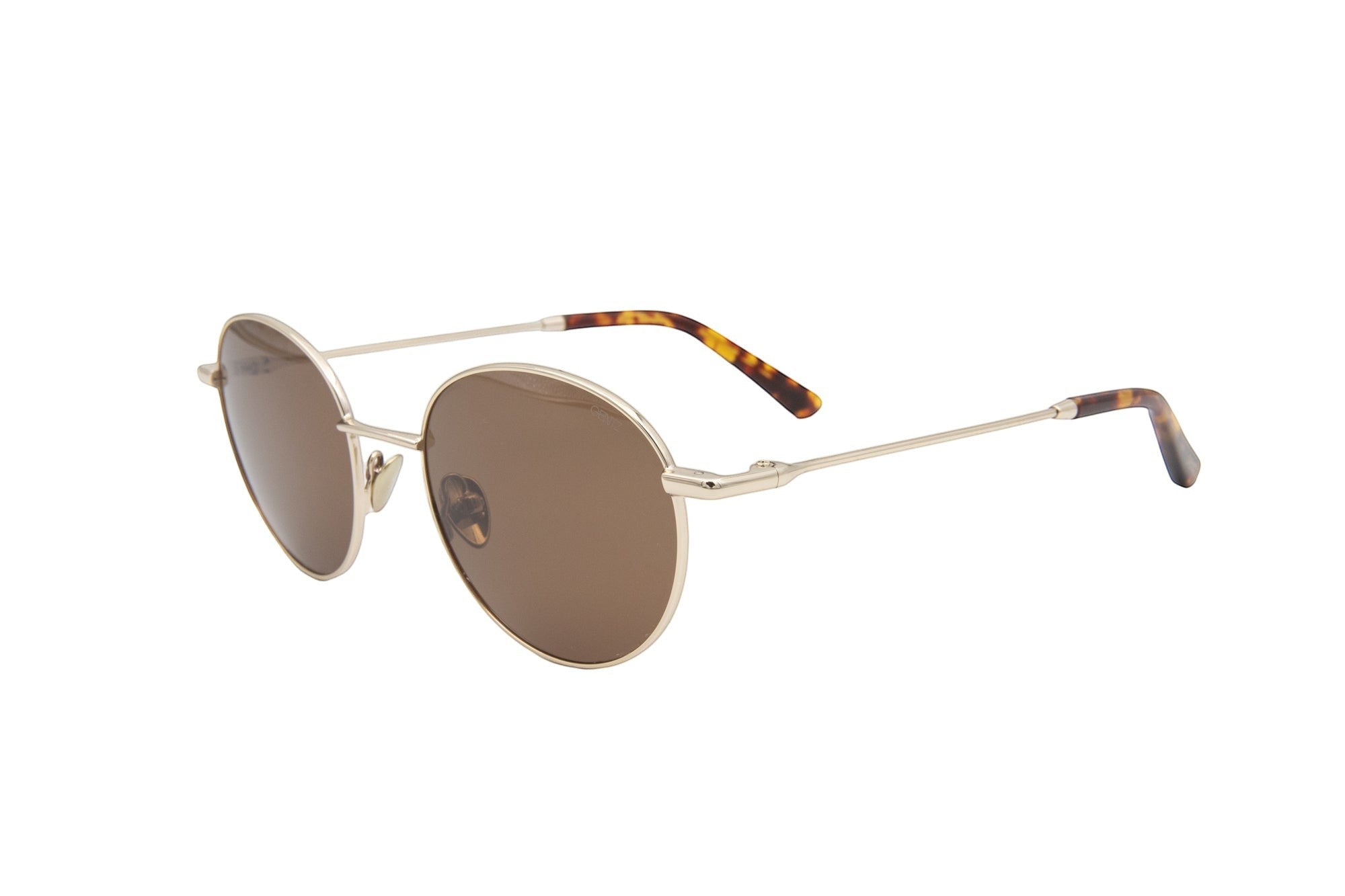 Gentz Eyewear The Marlow ronde zonnebril met bruine glazen en goudkleurig metaal montuur met schildpad-look details.