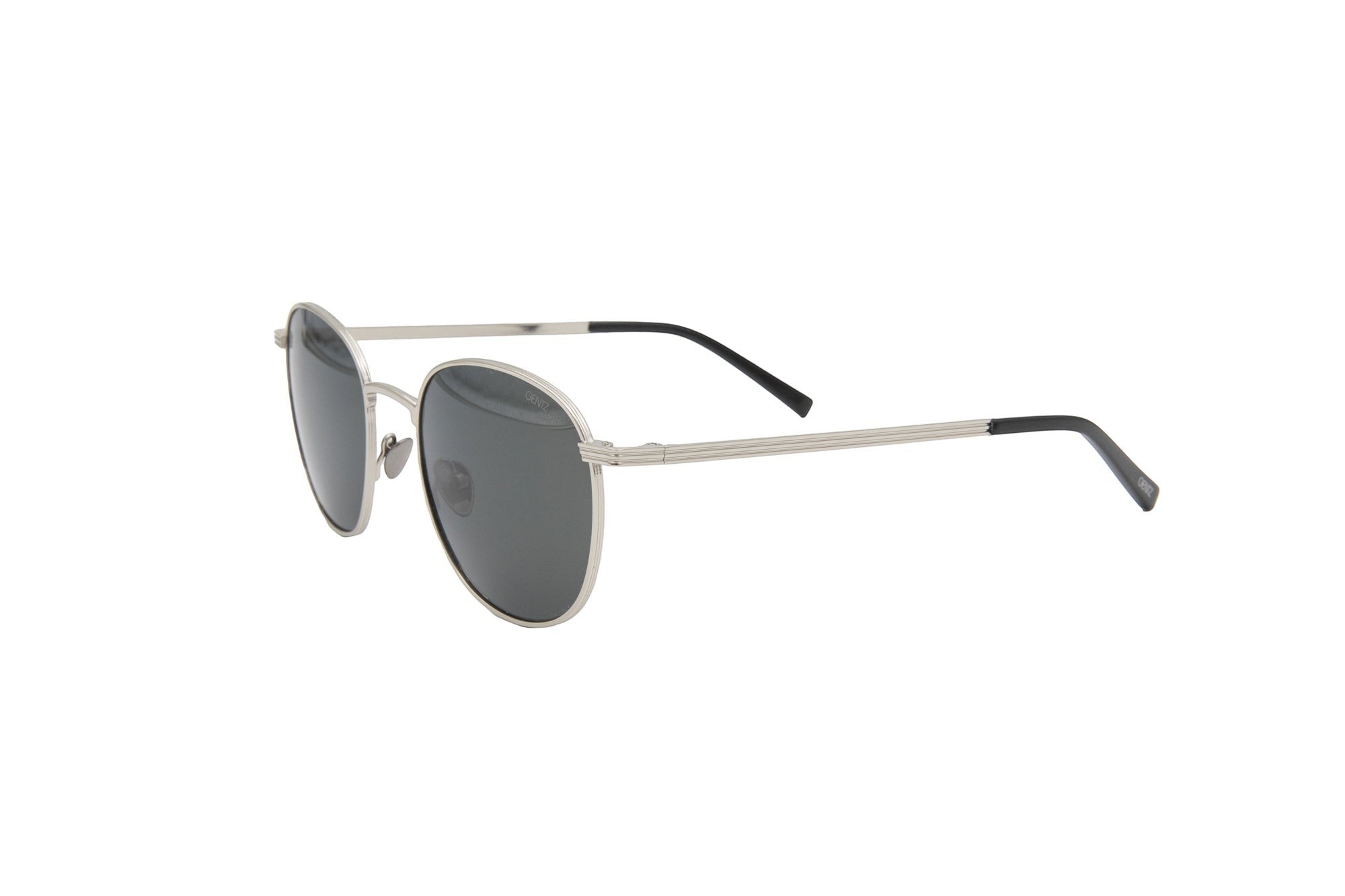 Gentz Eyewear The Laurent zilverkleurige metalen bril met ronde glazen en donkere glazen.