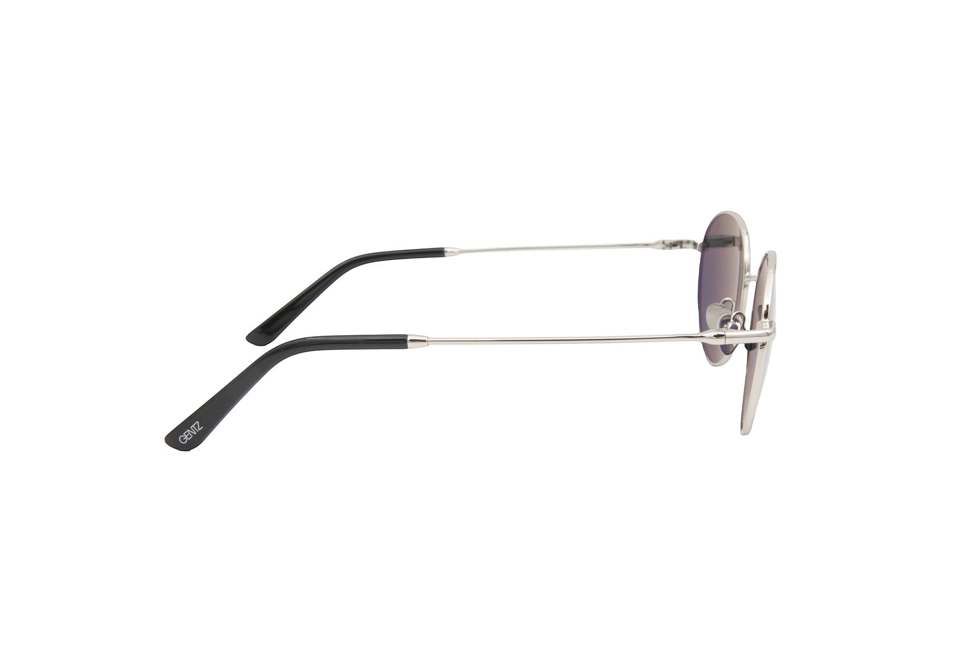 Gentz Eyewear The Marlow ronde zonnebril met zilverkleurig metaal en zwarte pootjes.